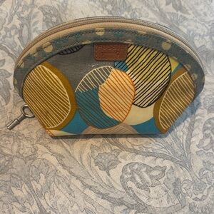 Fossil Semi-Circle Cosmetic Pouch with Blue, Yellow & Orange Circles